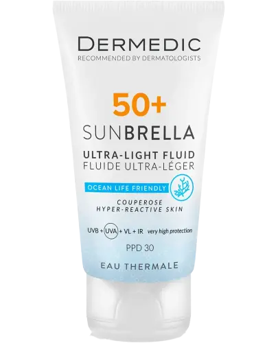 Dermedic Sunbrella Ultralekki krem ochronny SPF 50+, skóra naczynkowa, 40 ml - Ultralekki krem ochronny do skóry narażonej na promienie słonecznym