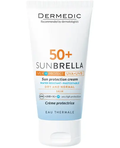 Dermedic Sunbrella, Krem ochronny SPF50, skóra sucha i normalna, 50 ml - Krem ochronny do skóry narażonej na promienie słonecznym