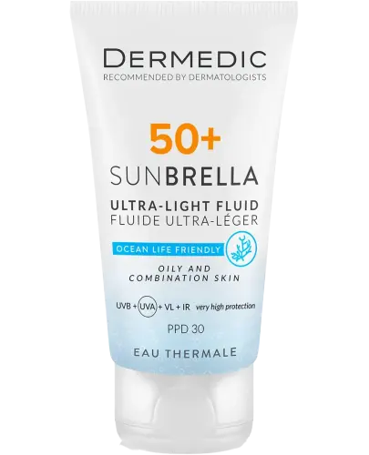 Dermedic Sunbrella, Ultralekki krem ochronny SPF50, skóra tłusta i mieszana, 50 ml - Krem ochronny do skóry narażonej na promienie słonecznym