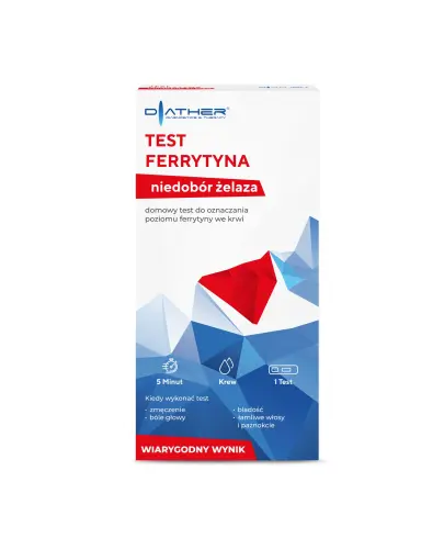 Diather Test Ferrytyna Niedobór Żelaza Domowy test do oznaczania poziomu ferrytyny we krwi, 1 sztuka - Łatwy w użyciu domowy test do wykrywania niedoboru żelaza