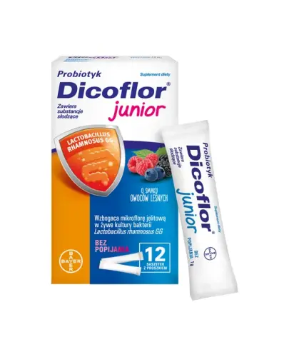 Dicoflor Junior 12 saszetek -  Ochrona przy antybiotyku dla dzieci. Probiotyk w saszetkach wzmacniający odporność.