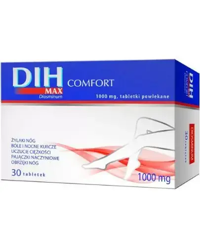 DIH Max Comfort tabletki powlekane, 30 tabletek - Lek, który zwiększa napięcie naczyń żylnych oraz działa ochronnie na naczynia