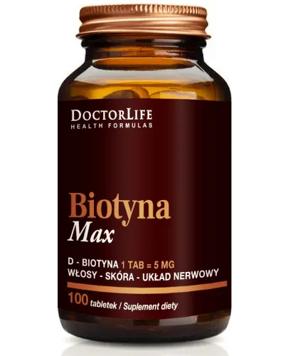 Doctor Life Biotyna Max, 100 tabletek - Z biotyną, która zapobiega wypadaniu i hamuje siwienie włosów