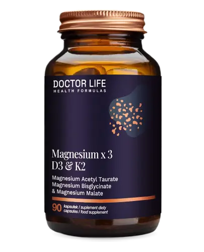 Doctor Life Magnesium x 3 z D3 & K2, 90 kapsułek  - Suplement diety z magnezem i witaminami