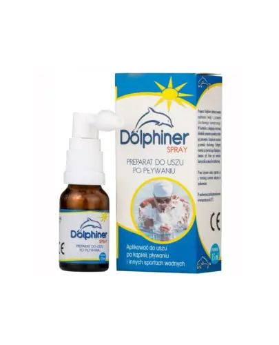 Dolphiner, spray 15 ml - Usuwana nadmiar wody z przewodu słuchowego oraz chroni przed  zapaleniem ucha