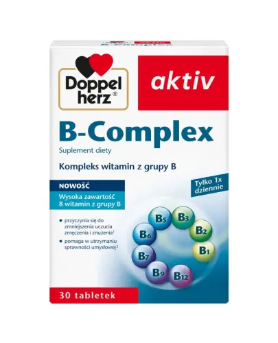 Doppelherz Aktiv B-Complex, 30 tabletek - Tabletki zawierające 8 niezbędnych witamin z grupy B