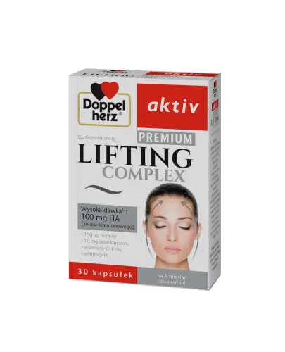 Doppelherz Aktiv Lifting Complex Premium, 30 kapsułek - Zawiera wysoką dawkę kwasu hialuronowego (100 mg)