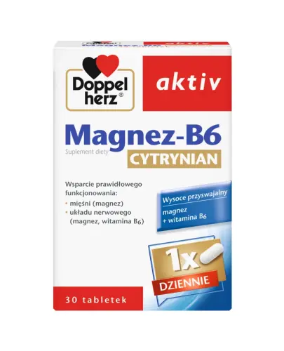 Doppelherz Aktiv Magnez-B6 Cytrynian, 30 tabletek - Wzbogacony witaminą B6