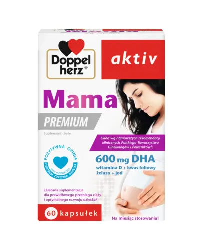 Doppelherz Aktiv Mama Premium, 60 kapsułek - Suplement diety dla kobiet w ciąży i karmiących piersią