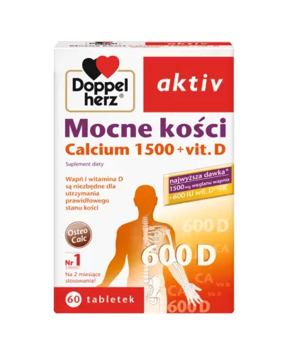 Doppelherz aktiv Mocne kości Calcium 1500+Vit.D, 60 tabletek  - Suplement diety z wapniem i witaminą D