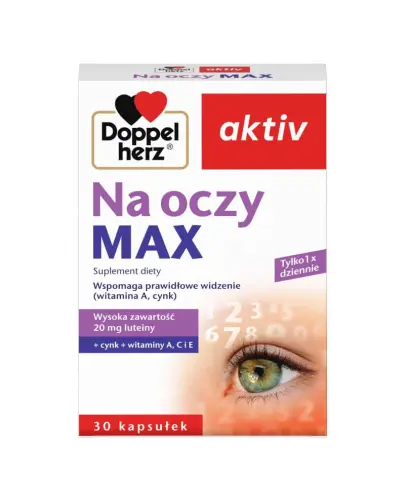 Doppelherz Aktiv Na oczy Max, 30 kapsułek - Kapsułki z luteiną, cynkiem i witaminami