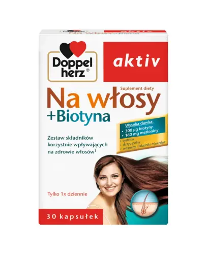 Doppelherz Aktiv Na włosy + Biotyna, 30 kapsułek - Suplement diety ze skrzypem polnym, witaminami i minerałami