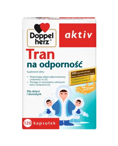 Doppelherz Aktiv Tran na odporność, 120 kapsułek  - Suplement diety z tranem z dorsza