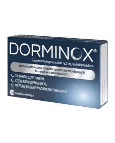 Dorminox, 12,5 mg, 14 tabletek powlekanych - Z doksylaminą o działaniu nasennym i uspokajającym