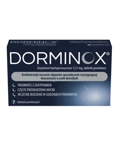 Dorminox, 12,5 mg, 7 tabletek powlekanych - Z doksylaminą o działaniu nasennym i uspokajającym