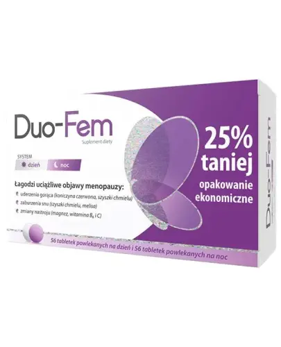 Duo-Fem, 56 tabletek na dzień + 56 tabletek na noc - Suplement diety z czerwoną koniczyną