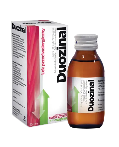 Duozinal syrop, 150 ml - Syrop z cetyryzyną i wapniem o działaniu przeciwalergicznym