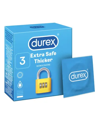 Durex Extra Safe, prezerwatywy wzmocnione, 3 sztuki - Z naturalnego lateksu o przyjemniejszym zapachu