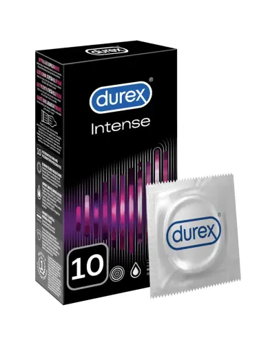 Durex Intense, prezerwatywy z żelem stymulującym, 10 sztuk - Powierzchnia pokryta prążkami i wypustkami