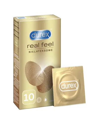 Durex Real Feel, prezerwatywy bez lateksu, gładkie, 10 sztuk - Przezroczyste, poliizoprenowe, odpowiednie dla osób z alergią na lateks