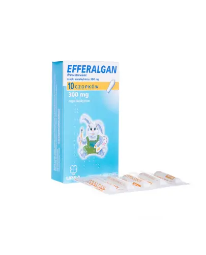 Efferalgan, 300mg, czopki doodbytnicze, 10 sztuk - Z paracetamolem o działaniu przeciwbólowym i przeciwgorączkowym