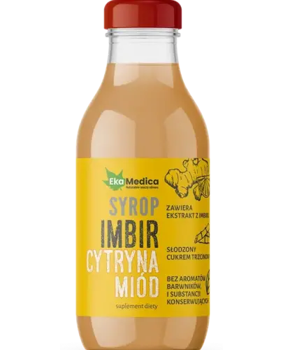 Imbir Cytryna Miód, syrop 300 ml - Słodzony cukrem trzcinowym