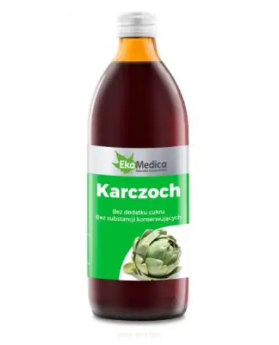 EkaMedica Karczoch, sok 500ml - Suplement diety w formie płynnej, wyprodukowany z soku 100% ze świeżych liści karczocha