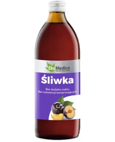 EkaMedica Śliwka 500 ml, sok  - Suplement diety w formie płynnej z naturalną witaminą C z owoców camu-camu