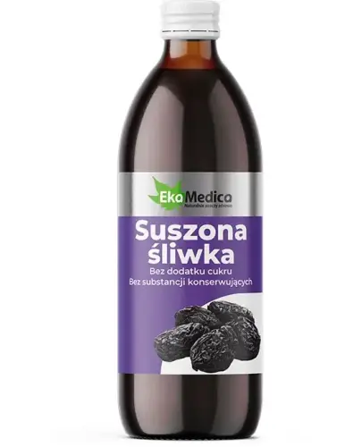 EkaMedica Suszona Śliwka, sok 500ml - Suplement diety w formie płynnej z naturalną witaminą C z owoców camu-camu