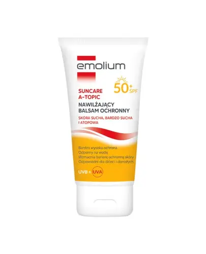 Emolium Suncare A-Topic Nawilżający balsam ochronny SPF 50+, 150 ml  - Wysoka ochrona przeciwsłoneczna dla skóry bardzo suchej i atopowej