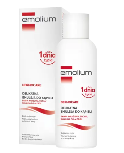 Emolium Dermocare Delikatna emulsja do kąpieli, 400 ml - Zapewnia skórze uczucie nawilżenia, wyraźnie poprawia natłuszczenie skóry oraz wzmocnienia naturalną barierę lipidową