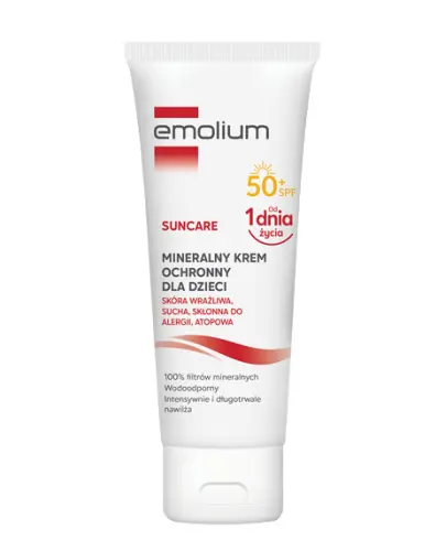 Emolium Suncare Mineralny krem ochronny dla dzieci SPF 50+, 50 ml - Krem z filtrem od 1. dnia życia chroni przed podrażnieniami słonecznymi i zaczerwienieniem