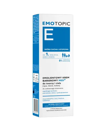 Emotopic MED+, emolientowy krem barierowy, 75 ml - Łagodzi zaczerwienienie, łuszczenie skóry