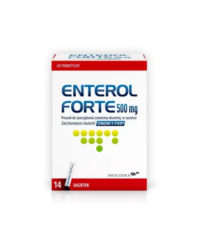 Enterol Forte, 500 mg, proszek do sporządzania zawiesiny doustnej, 14 saszetek - Zapobiega oraz leczy biegunki różnego pochodzenia.