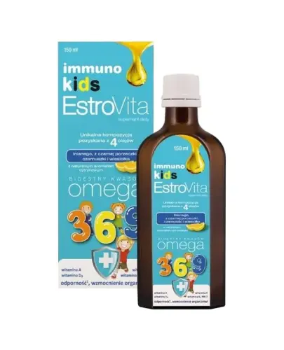 EstroVita Immuno Kids, 150 ml - Kompozycja zdrowych kwasów tłuszczowych, witamin i olejku z rozmarynu