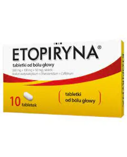 Etopiryna 300 mg + 100 mg + 50 mg, 10 tabletek  - Tabletki przeciwbólowe z kwasem acetylosalicylowym i kofeiną