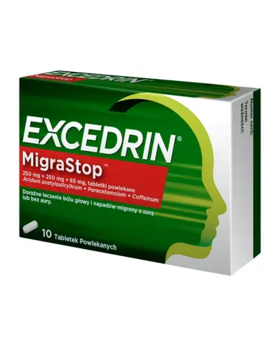 Excedrin MigraStop, 10 tabletek powlekanych - Acidum acetylsalicylicum + Paracetamolum + Coffeinum