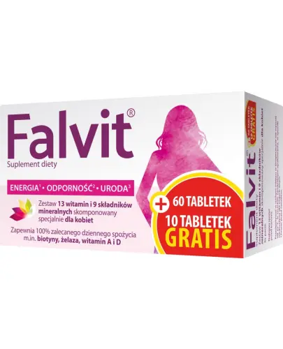 Falvit, 70 tabletek (60 + 10 gratis) - Zestaw witamin dla dorosłych kobiet