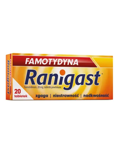 Famotydyna Ranigast 20 mg, 20 tabletek powlekanych - Zgaga, niestrawność, nadkwaśność