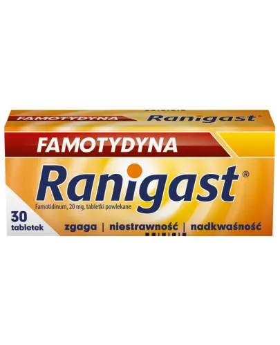 Famotydyna Ranigast 20 mg, 30 tabletek powlekanych - Famotidinum 20 mg, tabletki powlekane