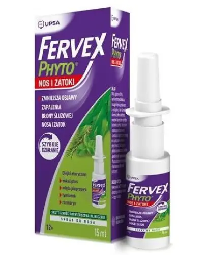 Fervex Phyto Nos I Zatoki, spray do nosa, 15 ml - Spray do nosa z olejkami eterycznymi, zmniejsza objawy zapalenia błony śluzowej nosa i zatok