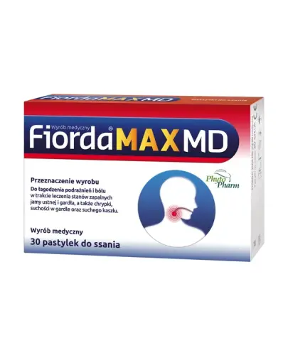 Fiorda Max MD, 30 pastylek do ssania - Z chrząstnicą kędzierzawą i porostem islandzkim łagodzące podrażnienie i ból gardła