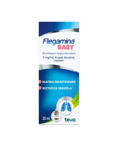 Flegamina baby, 2mg/ml, krople doustne, 30 ml - Lek rozrzedzający wydzielinę. Krople wykrztuśne dla dzieci