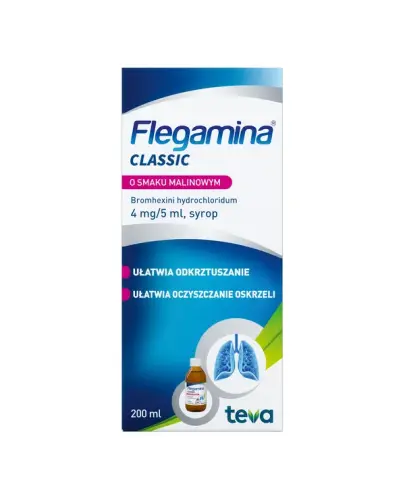 Flegamina Classic o smaku malinowym 4 mg/5 ml, 200 ml - Bromhexini hydrochloridum 4 mg/5 ml, syrop