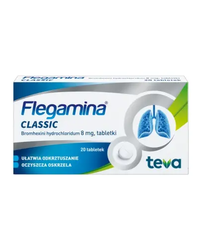 Flegamina Classic 8 mg, 20 tabletek - Ułatwia odkrztuszanie, oczyszcza oskrzela