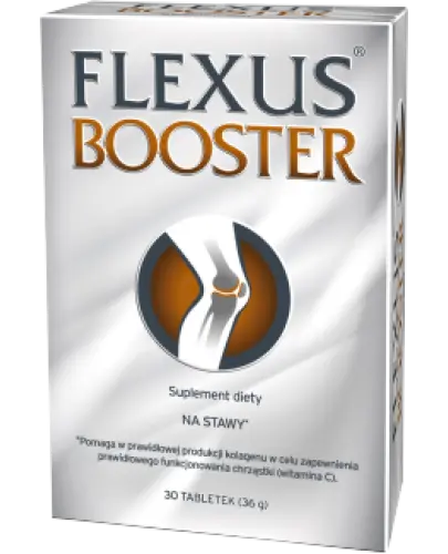 Flexus Booster, 30 tabletek - Suplement diety zawiera hydrolizowany kolagen typu II, siarczan chondroityny, kwas hialuronowy oraz Osteol