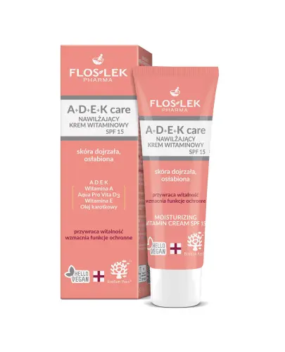 Floslek A+D+E+K care Nawilżający krem witaminowy SPF 15, 50 ml - Krem do skóry dojrzałej, osłabionej