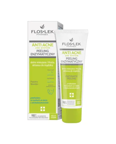 Flos Lek Anti Acne 24 h System Peeling enzymatyczny, 50 ml - Dokładnie oczyszcza i odświeża skórę twarzy