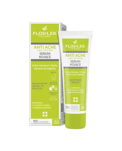 Floslek Anti Acne 24 h System Serum kojące, 50 ml - Ujednolica koloryt i wyrównuje fakturę skóry