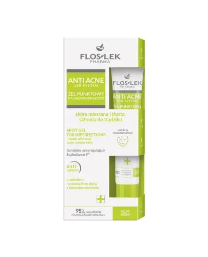 Flos Lek Anti Acne 24 h System Żel punktowy na niedoskonałości, 20 ml - Wspiera redukcję zmian skórnych oraz hamuje wzrost bakterii